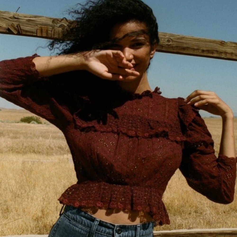 NWT DÔEN Floryn Top Eyelet Antique Walnut Prairie Edwardian Broderie Anglaise